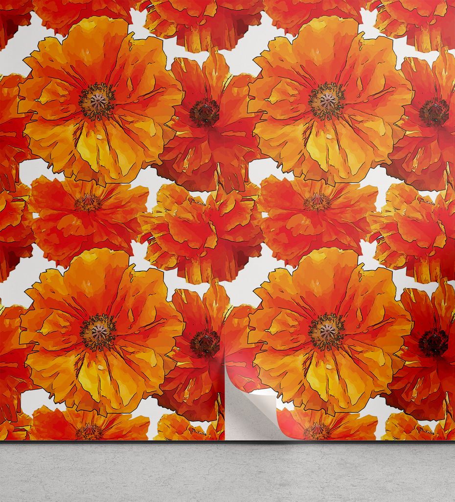 ABAKUHAUS Orange abziehbare & klebbare Tapete für Zuhause, Antike Bohemian Poppies, selbstklebendes Wohnzimmer Küchenakzent, 33 cm x 90 cm, Burnt...