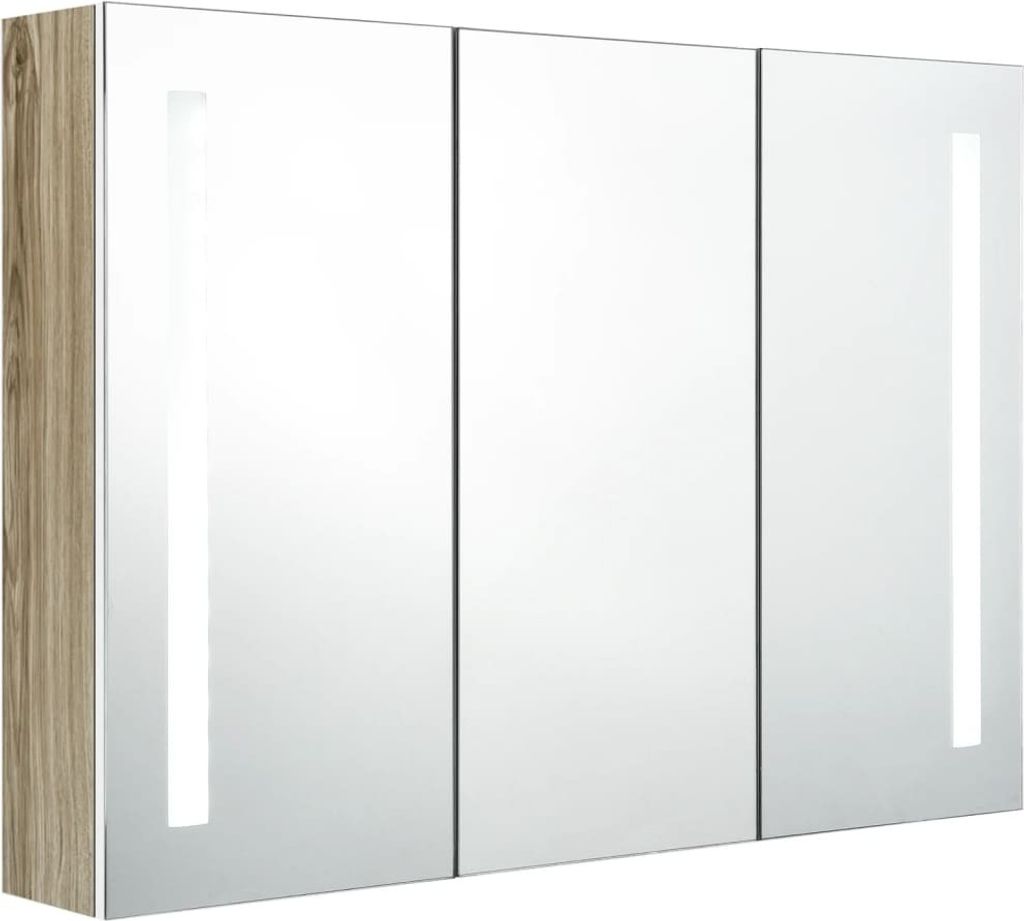 Armadietto Bagno con Specchio e LED 89x14x62 cm Bianco e Immagine del prodotto 