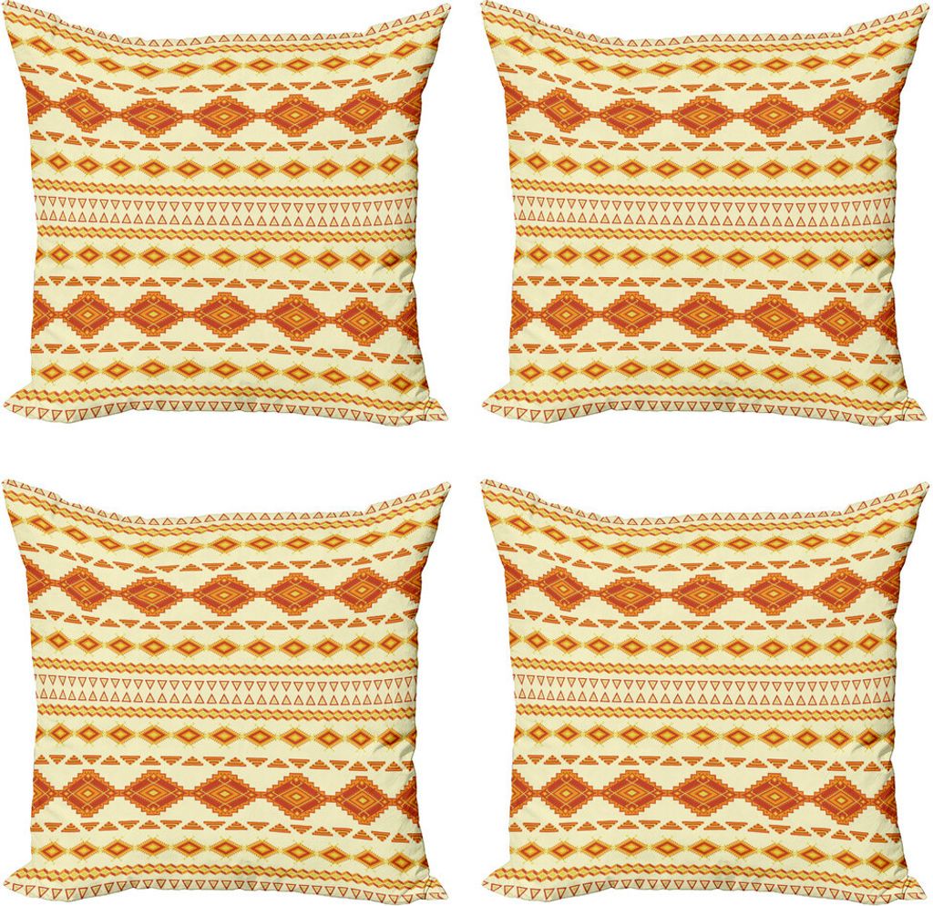 ABAKUHAUS aztekisch Kissenbezug Set (4 Stück), Mexican Boho, Moderner Doppelseitiger Digitaldruck, 45 cm x 45 cm, Gelb Orange