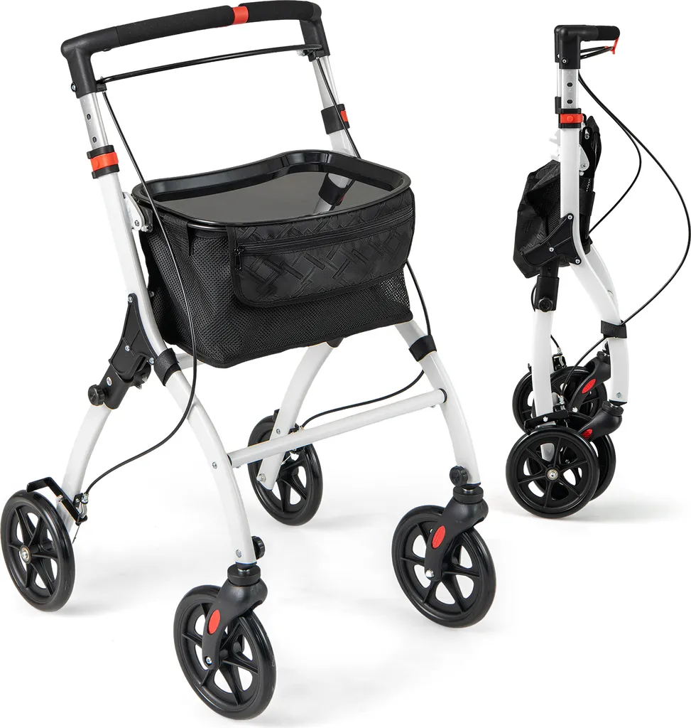 Cadre de marche d'intérieur pliable avec plateau et panier de transport