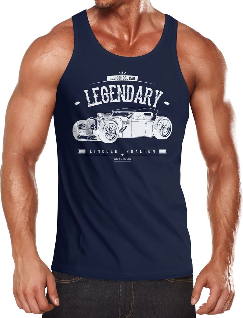 Herren Tanktop Hot Rod Retro Auto Car Oldschool Rockabilly Muskelshirt AchselshirtMoonworks navy M