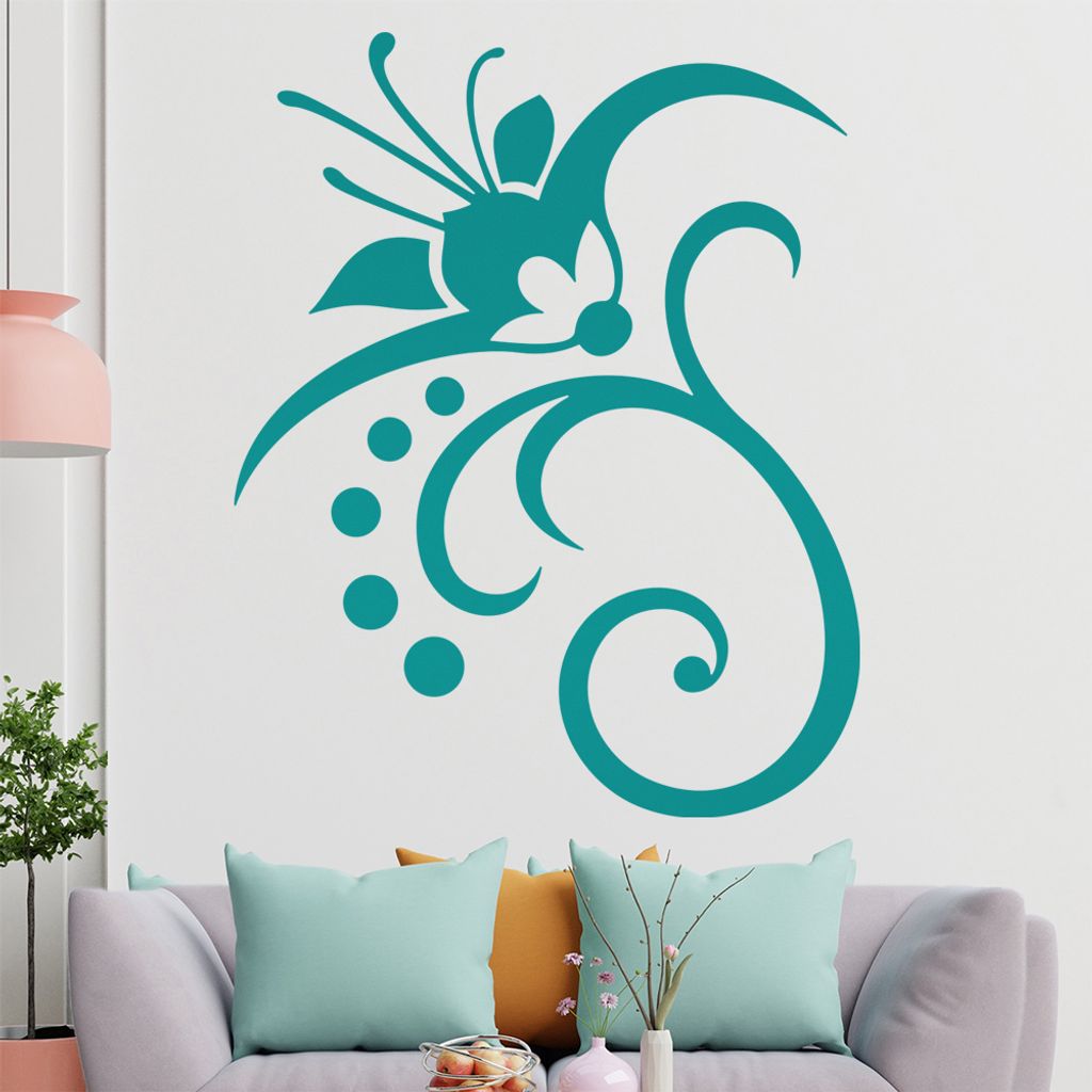 Blume - Linien Punkte Wandtattoo in 6 Größen - Wandaufkleber Wall Sticker - Dekoration, Küche, Wohnzimmer, Schlafzimmer, Badezimmer