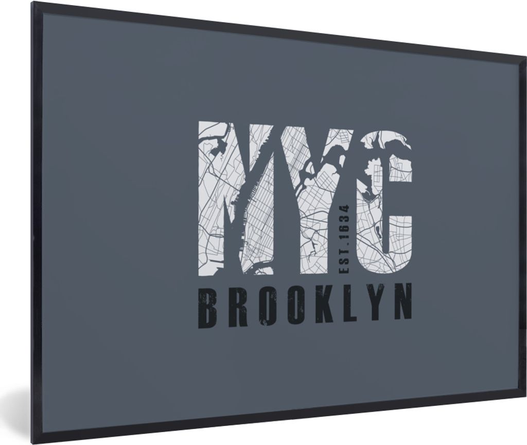 MuchoWow MuchoWow Gerahmtes Poster New York - Brooklyn - Blau 30x20 cm - Poster mit zchwarzem Bilderrahmen - Kunstdruck - Bild-Poster