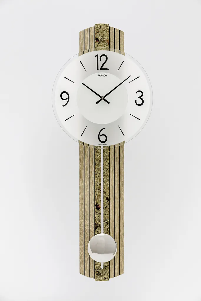 AMS 7489 Montre Murale en Verre Minéral avec Cadran Argenté Chic