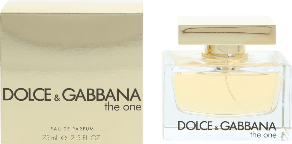 A product shot of Dolce & Gabbana The One Eau de Parfum for women, shown next to its packaging.