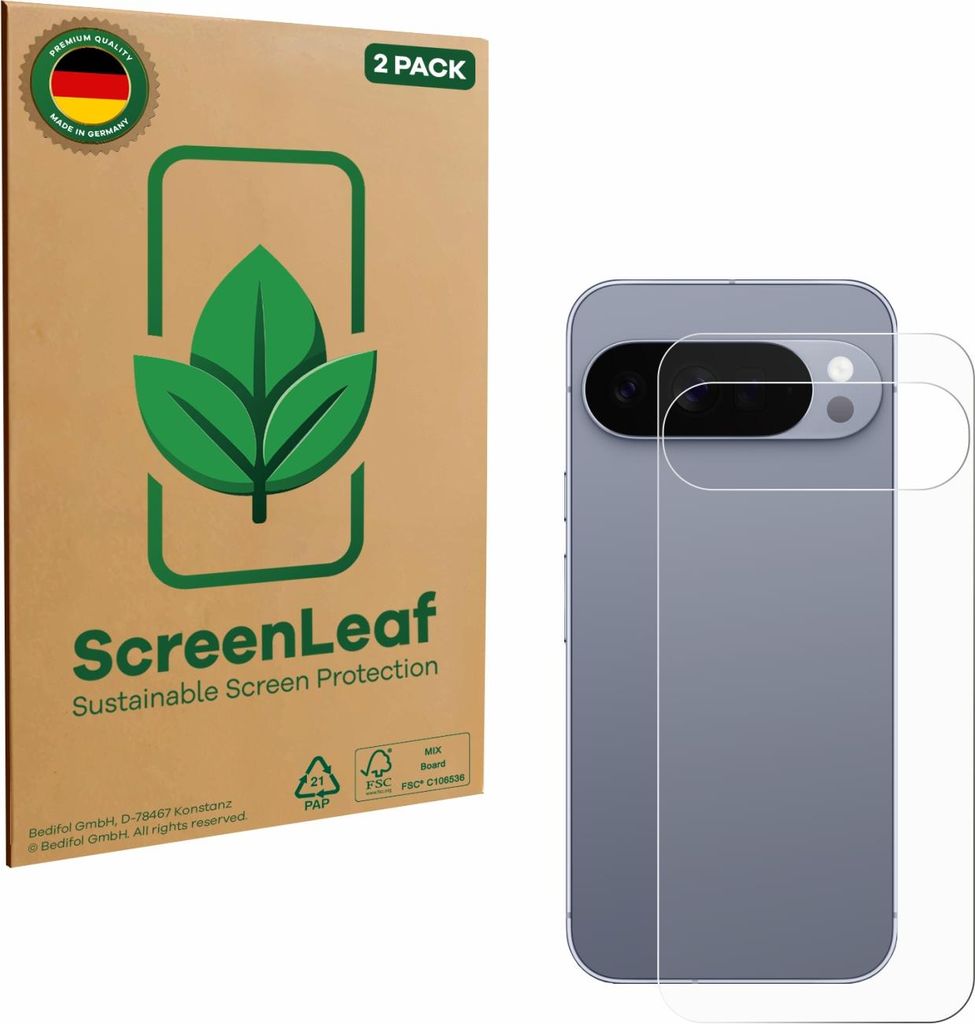 2x ScreenLeaf Schutzfolie für Google Pixel 10 Pro XL (Rückseite) nachhaltiger Displayschutz Display Schutz Folie Klar Transparent