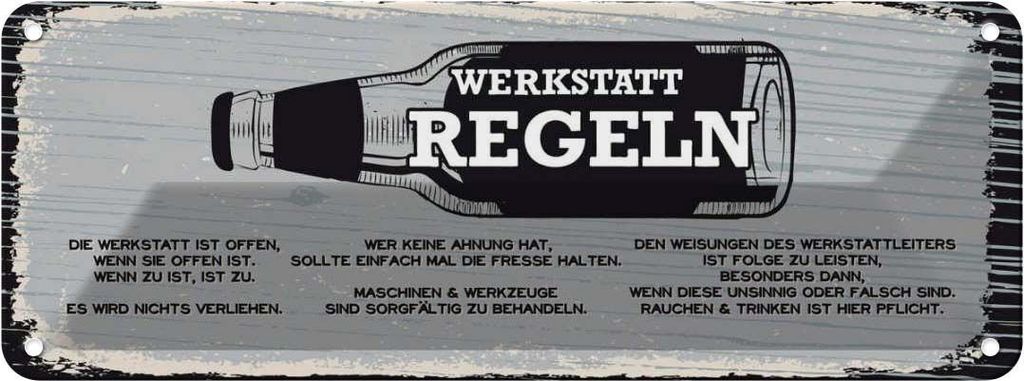 vianmo Blechschild 10x27 cm Werkstatt Regeln Maschinen Spruch Zitat