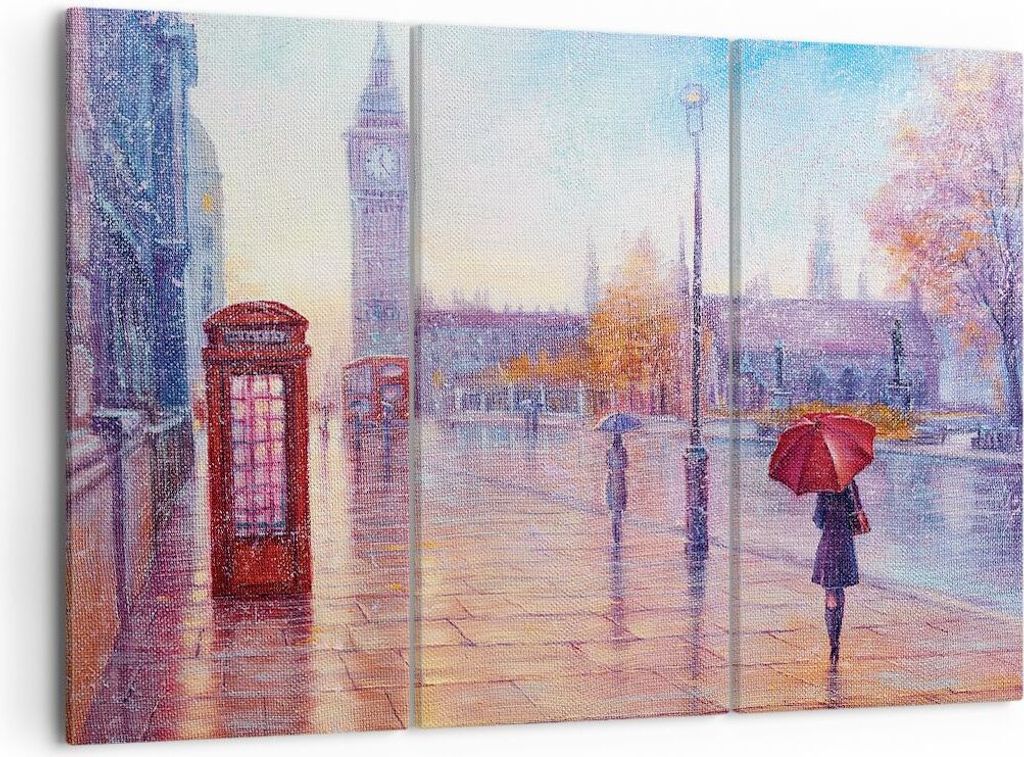 Bild auf Leinwand - Leinwandbild - 3 Teile - Groß Ben Regenschirm - 105x70cm - Wand Bild - Wanddeko - Wandbilder - Leinwanddruck - Bilder - Wandde...