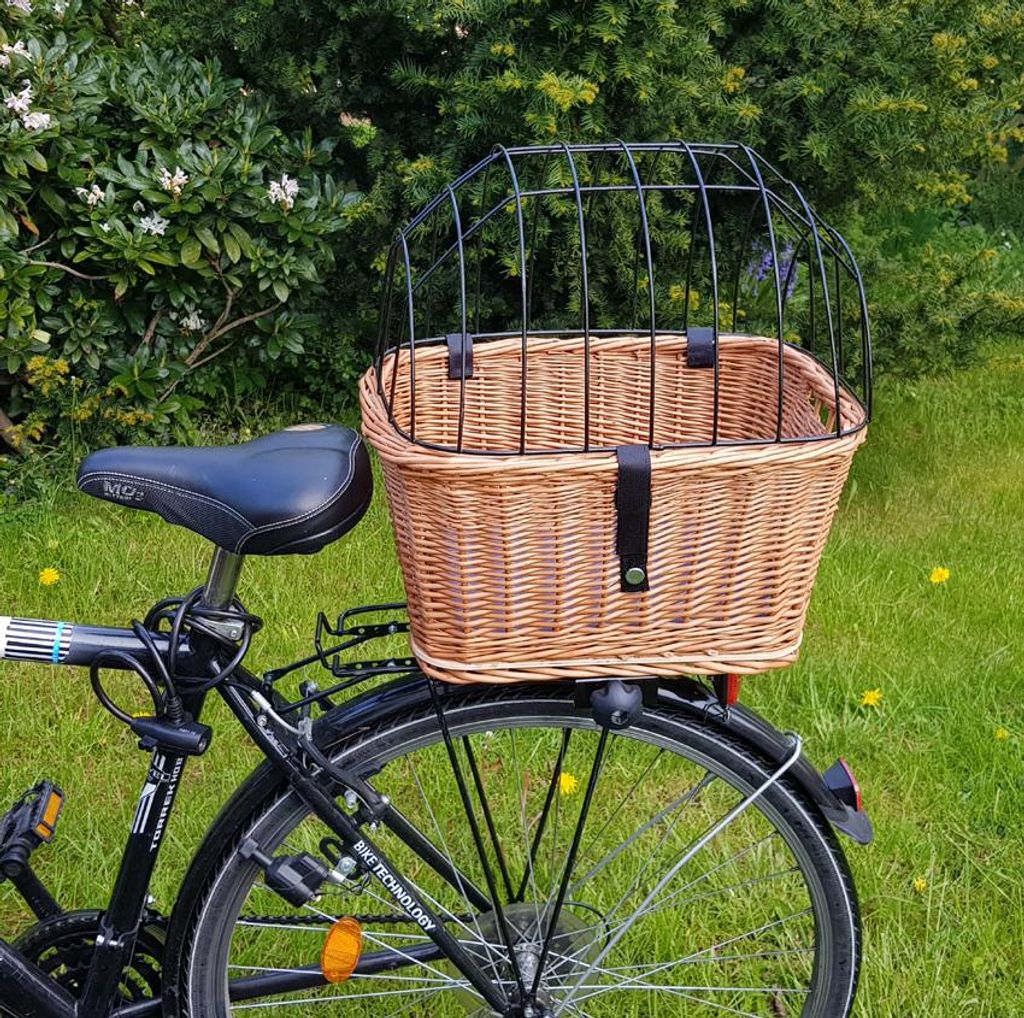 Hundefahrradkorb aus Weide für Gepäckträger mit Gitter Produktbild 