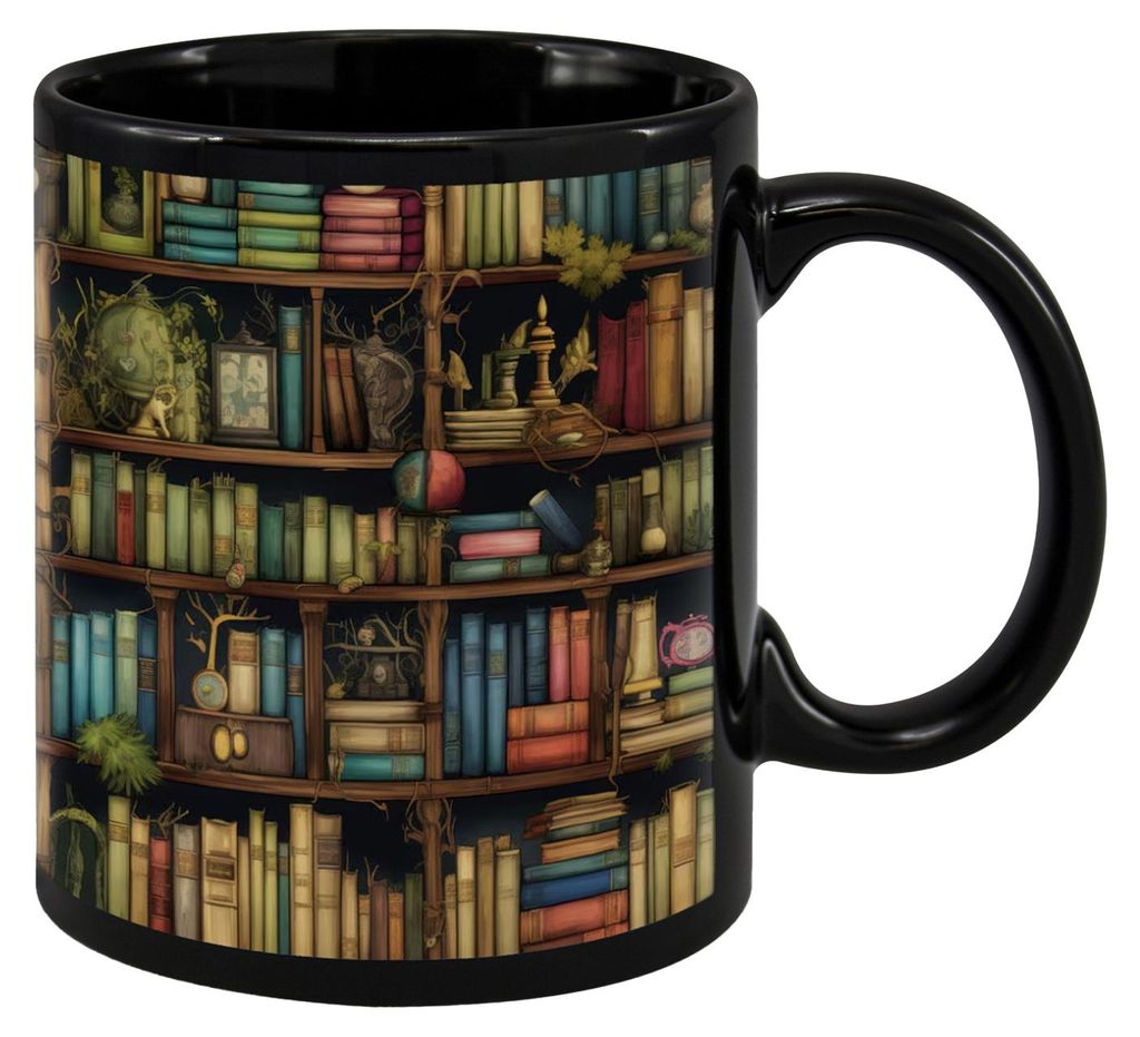 Bücherregal-Tasse in Buntglasoptik, 325 ml Keramik-Kaffeebecher, literarisches Geschenk für Bücherliebhaber, einzigartige Dekoration für Zuhaus...