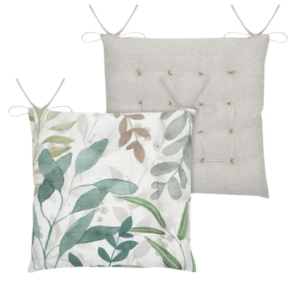 Coussin de chaise réversible 38 cm STOF Motif Végétal Blanc et Gris