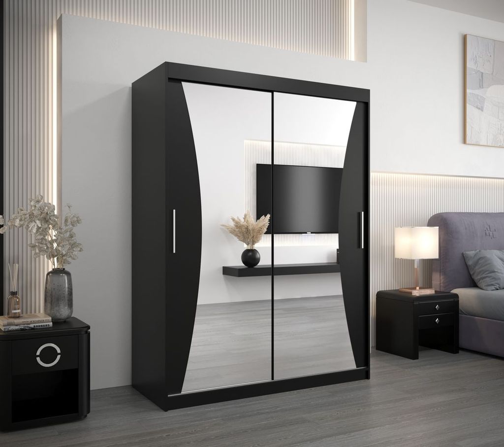Kleiderschrank mit Spiegeln LADA – Breite 150 cm, schwarz