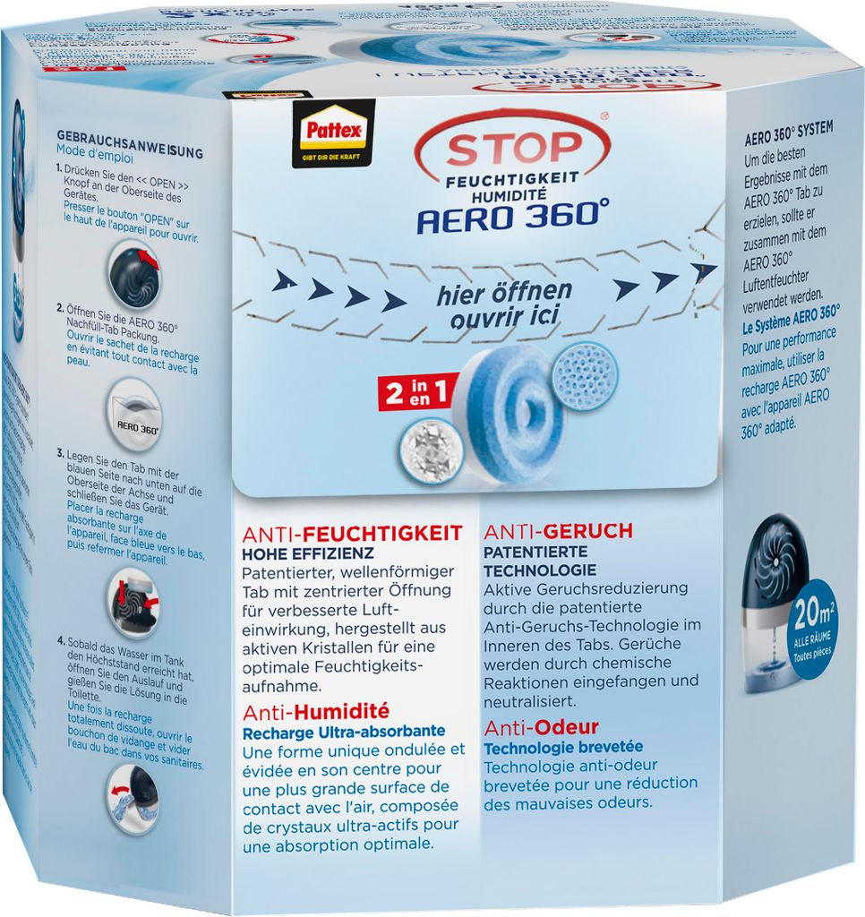 Ceresit PUREPOWER AERO 360° Assorbitore di umidità, 1 dispositivo incluso, 1 compressa di ricarica (450 g), Deumidificatore per ambienti, Deumidificatore Blu Navy, Aiuta con condensa, Muffe e odori