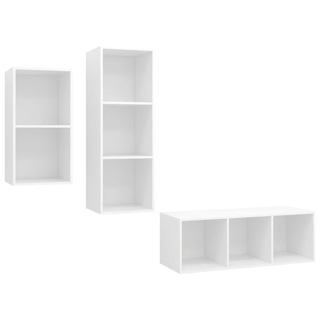 Ensemble meuble TV 3 pcs blanc en bois d'ingénierie moderne Loft