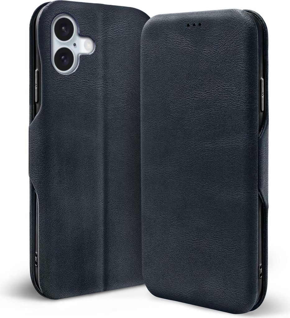 Conie Retro Klapp Tasche für iPhone 16 Kartenfach Hülle Rundumschutz in Blau