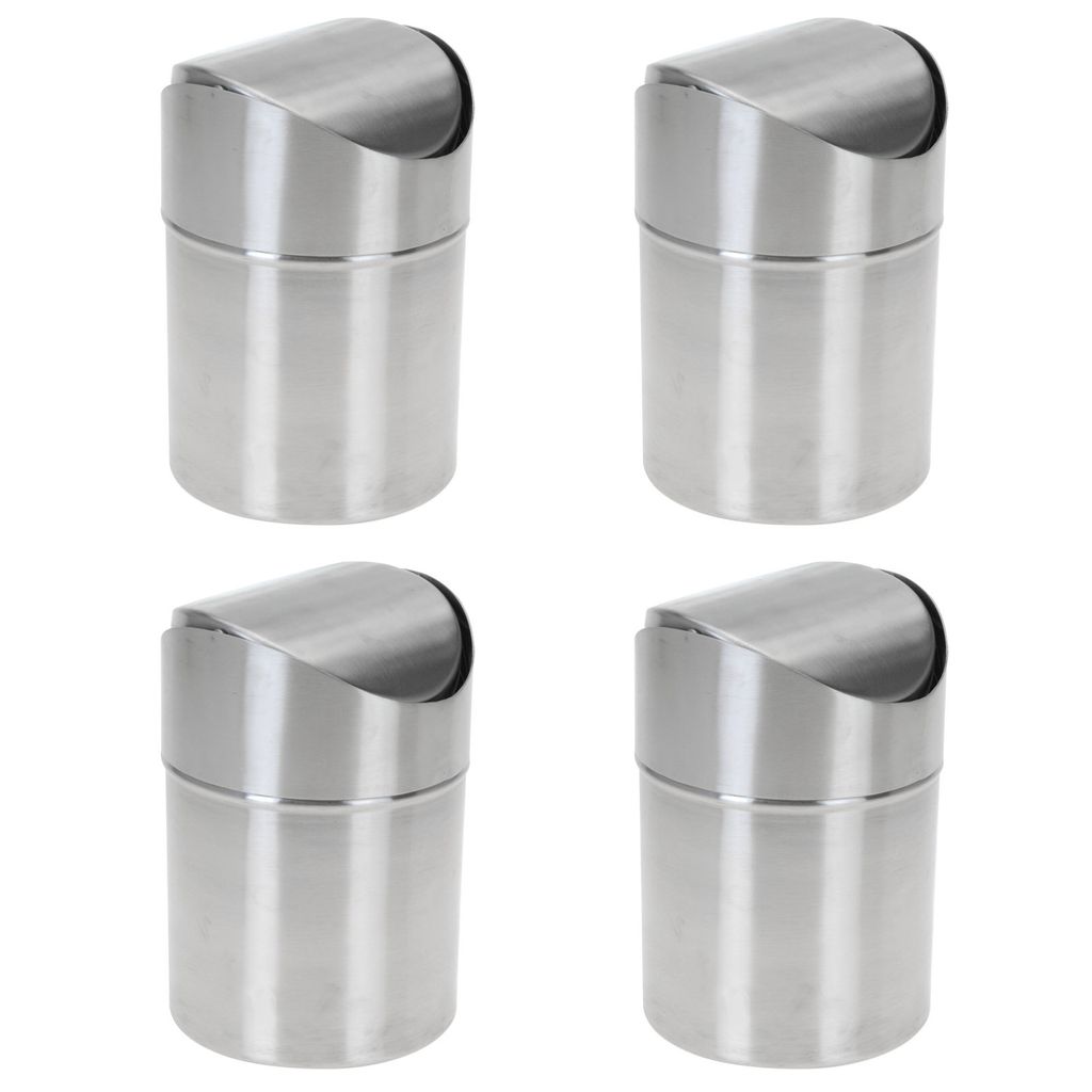 4x Edelstahl Tischmülleimer 12 x 16 cm mit Schwingdeckel Tischabfalleimer 1,2L Tisch Abfallbehälter Abfalleimer
