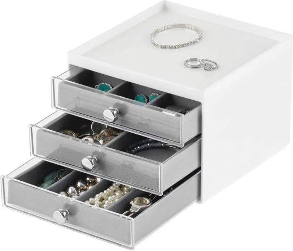 Boîte de rangement anti-poussière 3 tiroirs pour bijoux et beauté
