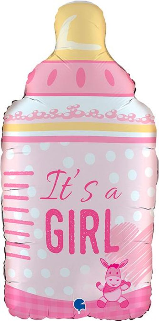 Shape Folienballon Babyflasche "It's a Girl" rosa, 30x64cm zur Geburt Baby Mädchen rosa