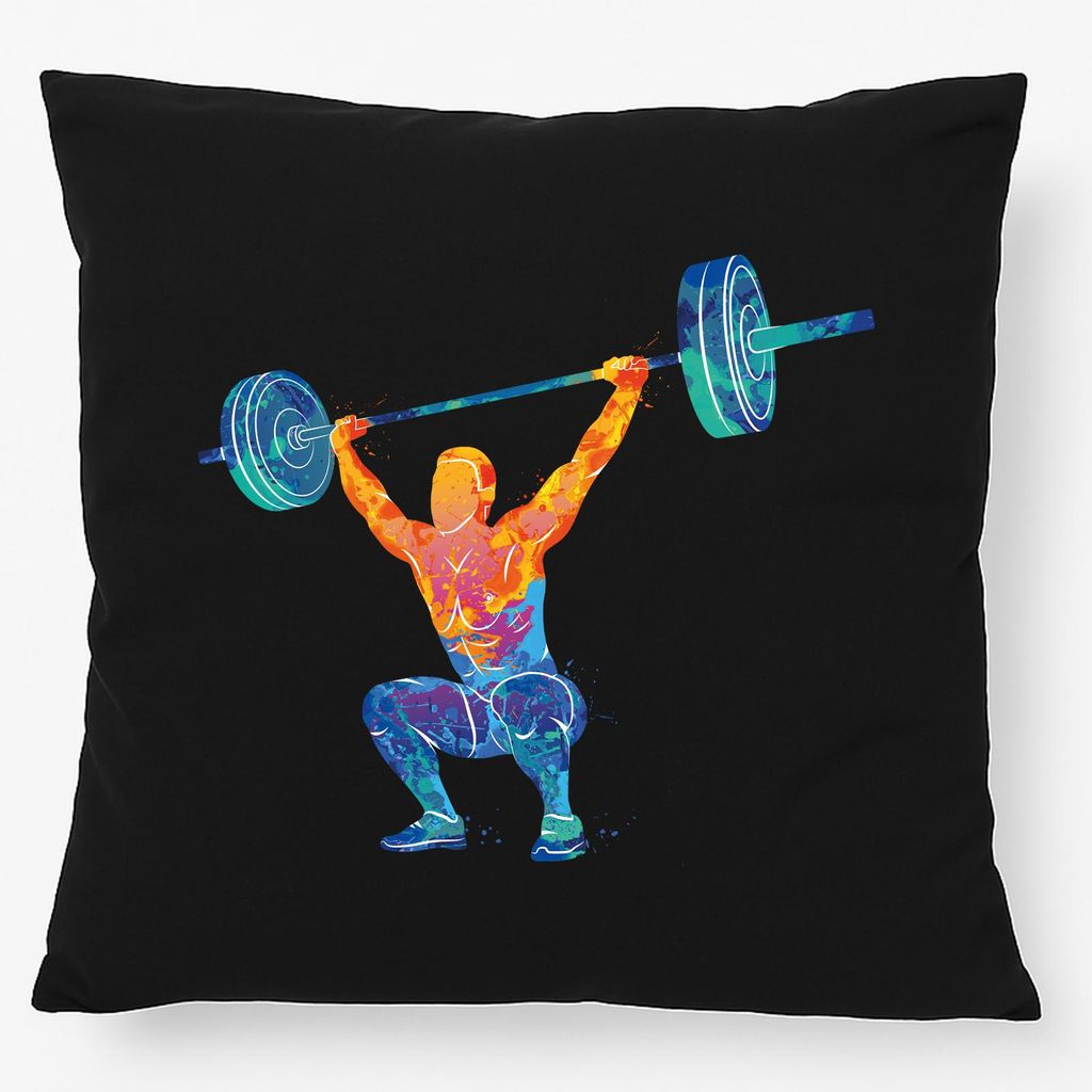 Huuraa Kissen Gewichtheber Powerlift bunte Silhouette 40x40cm mit Füllung Black Baumwolle Dekokissen Geschenkidee