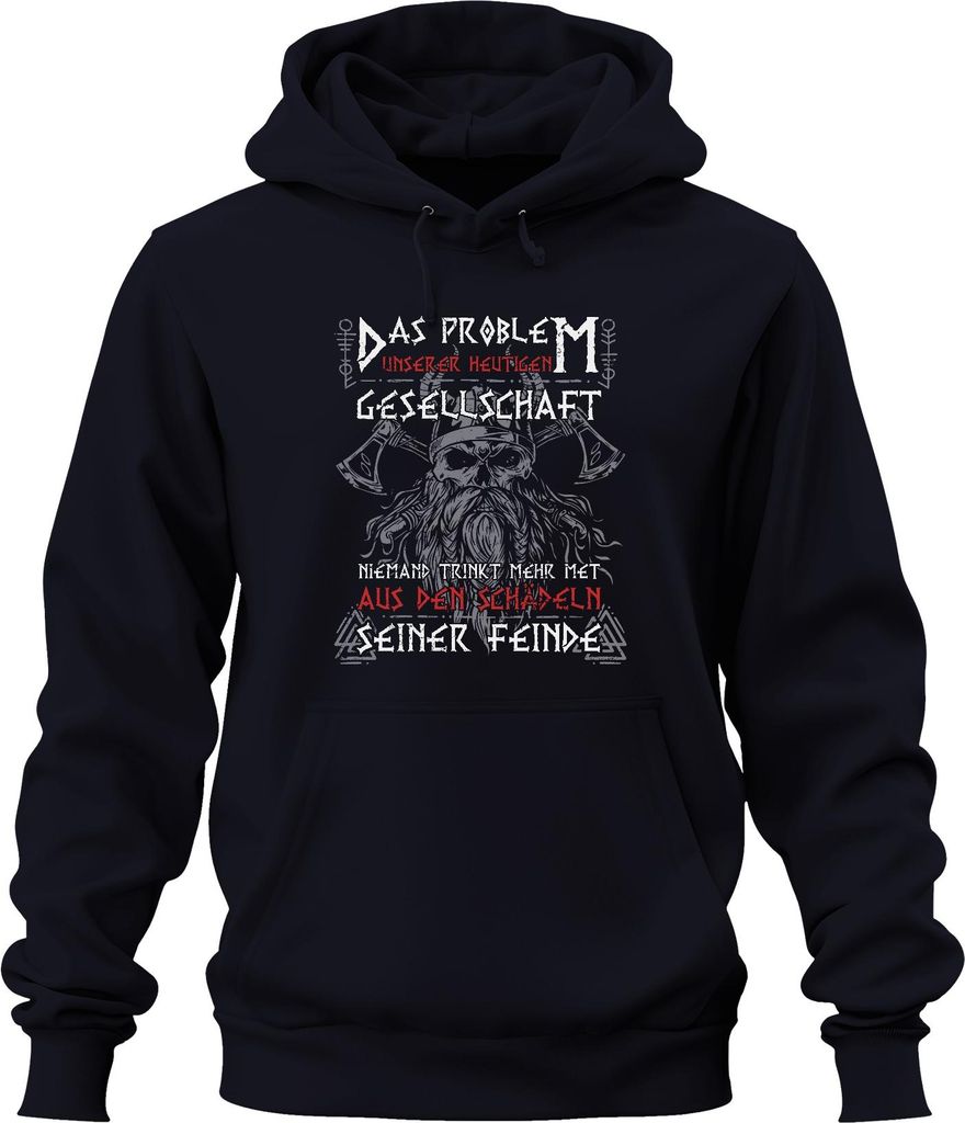 Kein Met mehr aus Schädeln der Feinde Wikinger Nordisch Axt Runen Uni Hoodie Kapuzenpullover, Navy, M