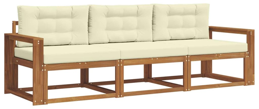 vidaXL Outdoor-Sofagarnitur mit Kissen 3 pcs Natur und Creme