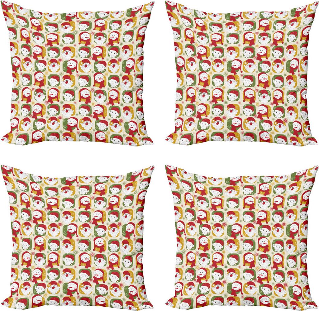ABAKUHAUS Weihnachten Kissenbezug Set (4 Stück), Sankt-Schneemann Elfen, Moderner Doppelseitiger Digitaldruck, 40 cm x 40 cm, Mehrfarbig