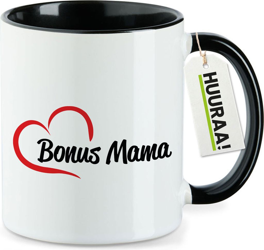 Huuraa Kaffeetasse Bonus Mama Herz Geschenk 330ml Schwarz Bonus Mama Präsent