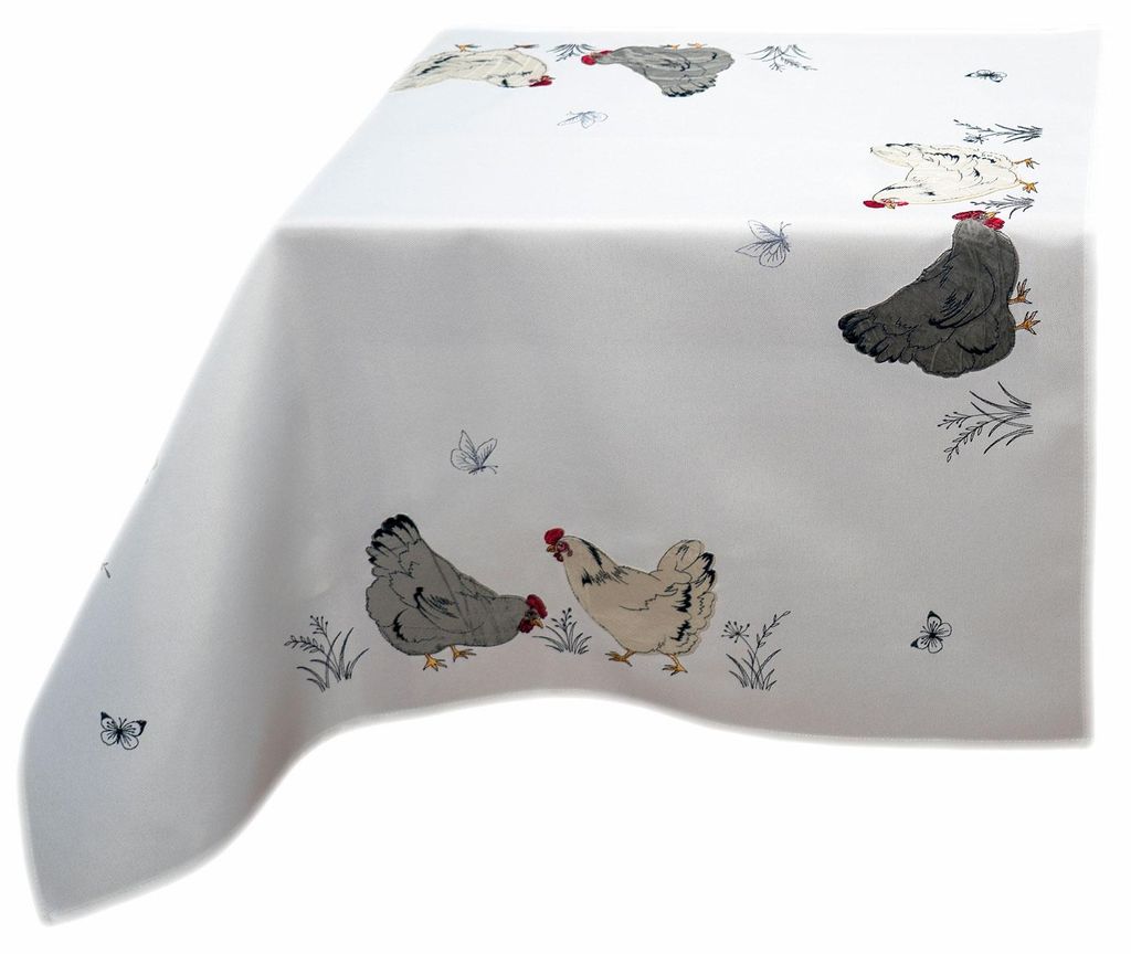 Nappe brodée avec un motif de poulets, 85 x 85 cm Image du produit 