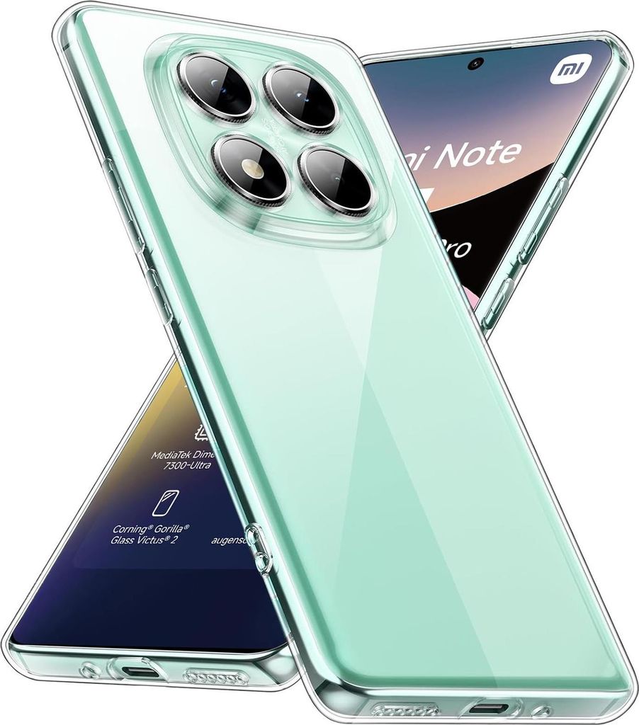 A clear protective case for a smartphone is shown, with another phone partially visible underneath.
