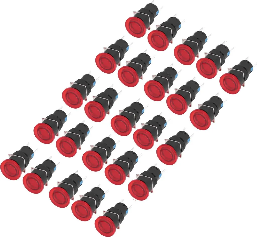 Bouton à tête champignon 16mm avec éclairage LED 24V - Pack de 25 pcs - 6