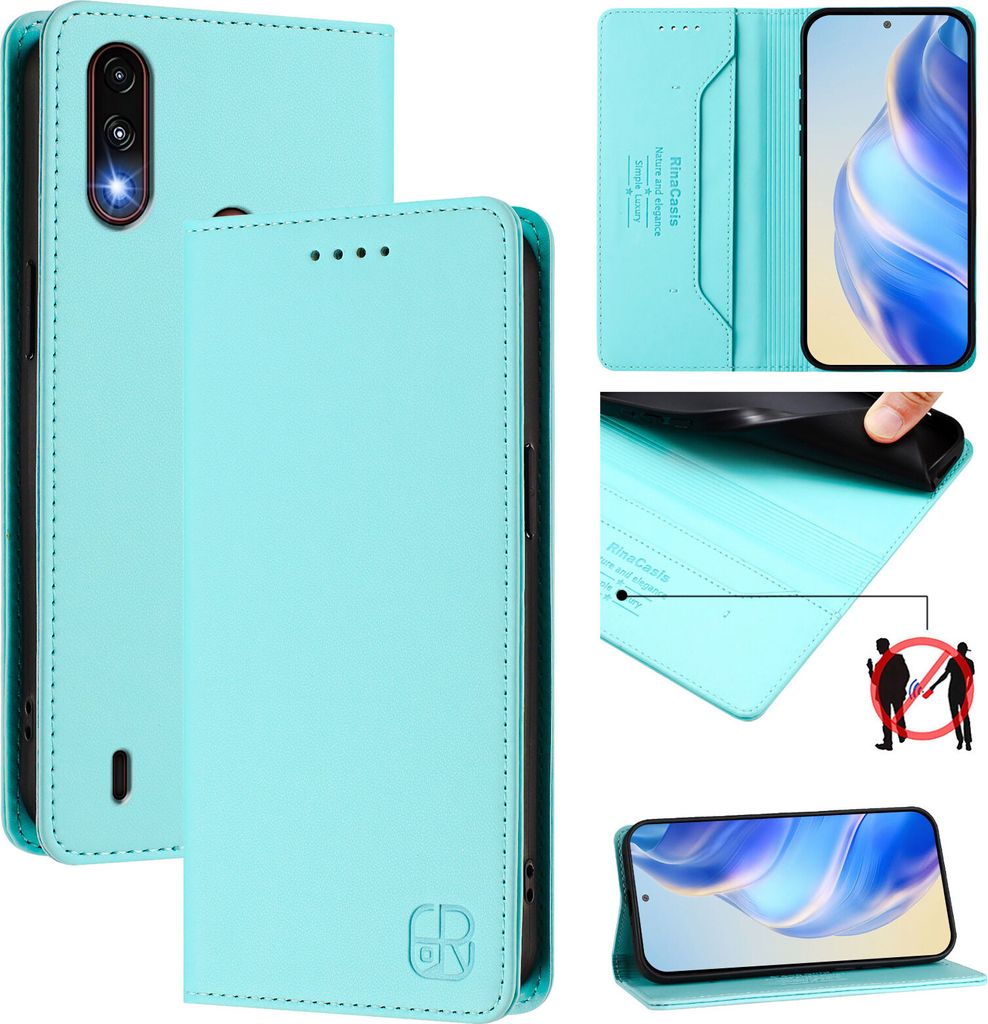 Lederhülle für Motorola Moto E7 Power Hülle Flip Brieftasche Kartenfächern Ständer Schutzhülle Türkis