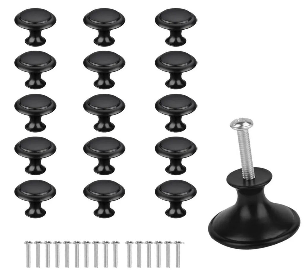 Boutons d'Armoire pour Cuisine et Commode - Lot de 16 Poignées Noires