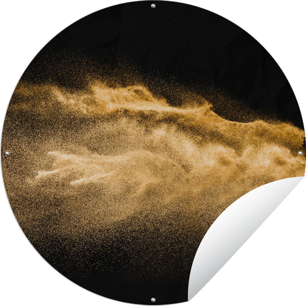 MuchoWow Gartenposter Outdoor-Poster Rund Sand - Gold - Schwarz - Luxus - Kunst Ø 90 cm Gartendeko Rundes Poster draußen