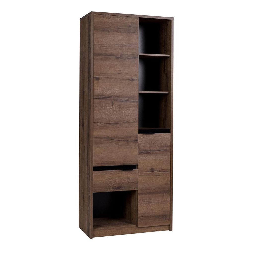 BEAUTYSOFA | Bücherregal DEVON Regale mit 2 Türen und Schublade, Moderne Bücherschrank Eiche Monastery und Schwarz Hochglanz