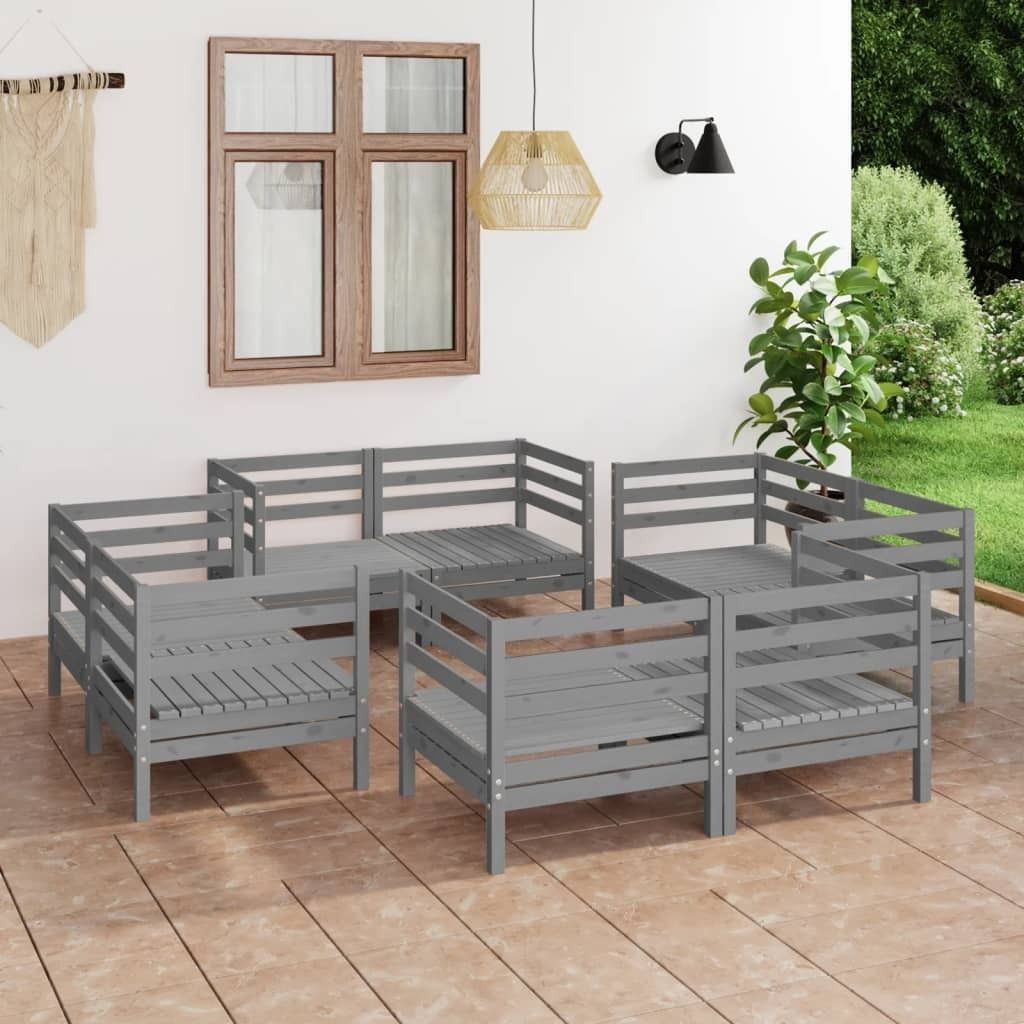 Möbel 8-tlg. Garten-Lounge-Set Grau Kiefer Massivholz - Balkonmöbel 3082429