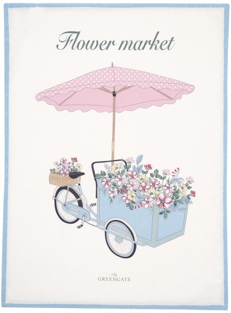 Greengate Portia Geschirrtuch flowers white 70x50cm