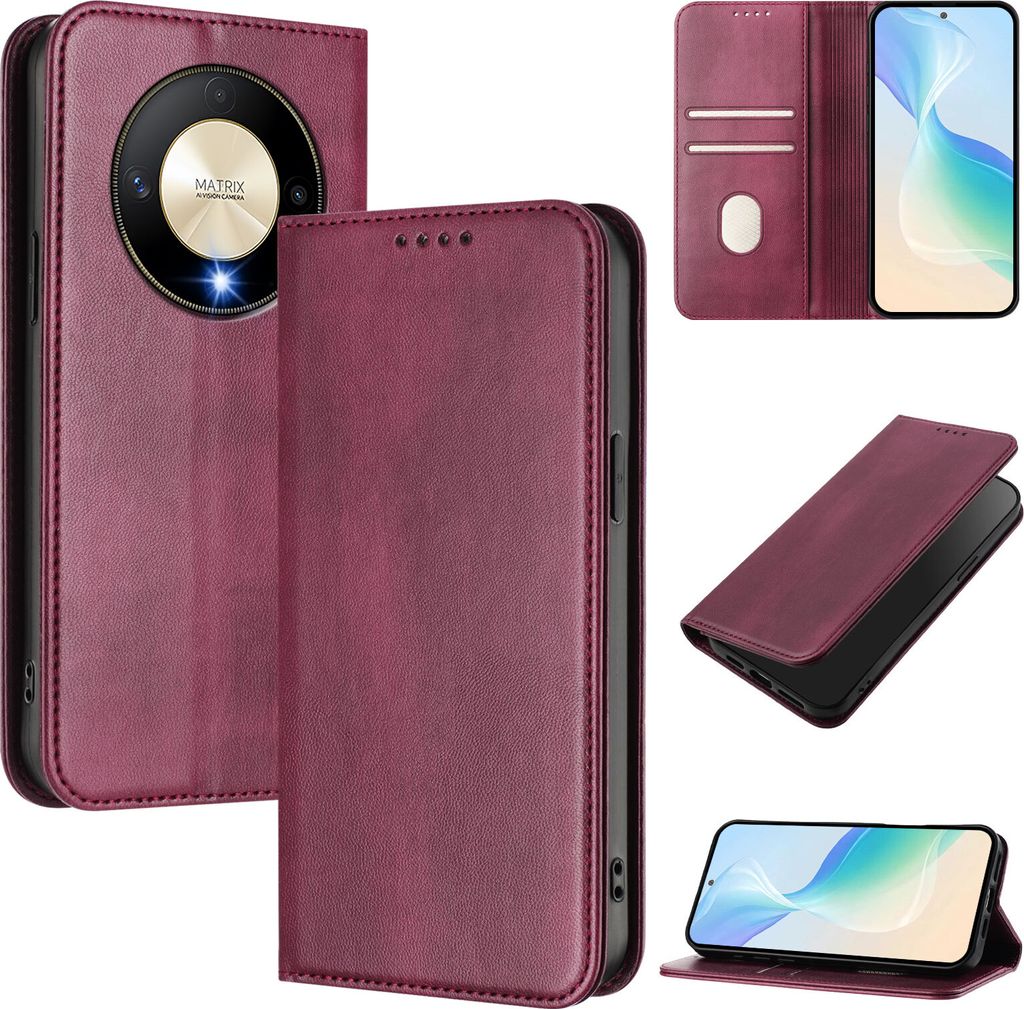 Handyhülle für Honor X9b / Magic6 Lite, Vintage Leder RFID Schutz Kartenfach Standfunktion Magnetische Klapphülle Rot