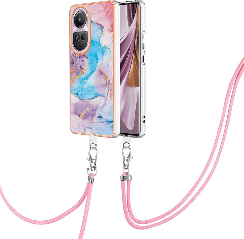 Handykette Hülle für Oppo Reno10 Pro 5G Muster TPU Schutzhülle mit verstellbarem Tragegurt Grau