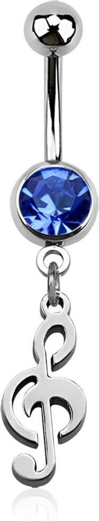 BauchnabelpiercingNote Notenschlüssel Musik Zirkonia Kristall Autiga silber-blau 10 mm