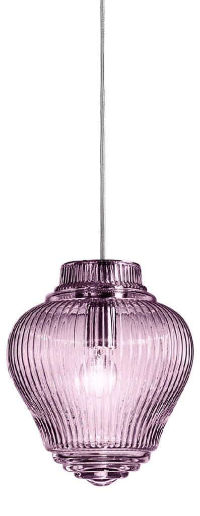 Clyde Amethyst-Pendelleuchte aus mundgeblasenem Glas mit Rigadin-Verarbeitung und grauem Metallrahmen, modulares Design für den Innenbereich, 23 cm