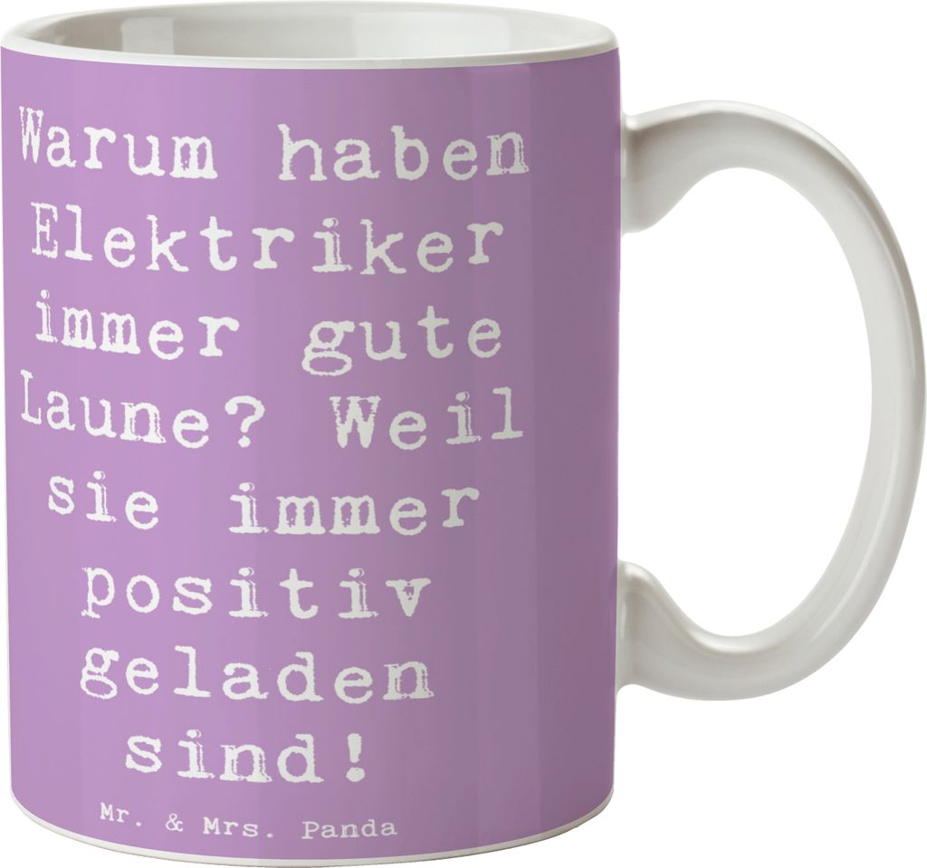 Mr. & Mrs. Panda Tasse Spruch Positiver Elektriker - Lavendeltraum - Geschenk, Berufspassion, Lichtinstallationen, Geschenke mit Herz, Pott, Kaffee...