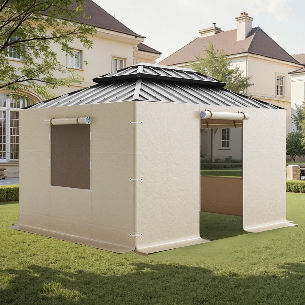 VEVOR Seitenteile, passend für 3,1x3,62 m große Pavillons, 4-teilige Seitenwände für Pavillons, PE-Material, Ersatzabdeckung mit Netzfenstern, ...