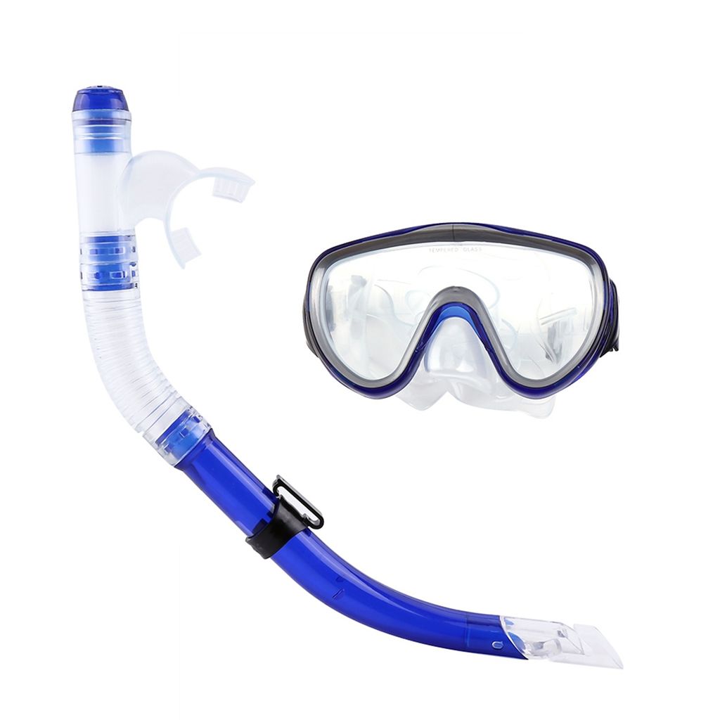 Resistant Tempered Glass Lens Mask Snorkel Mouthpiece Snorkeling Combo Set(blau)