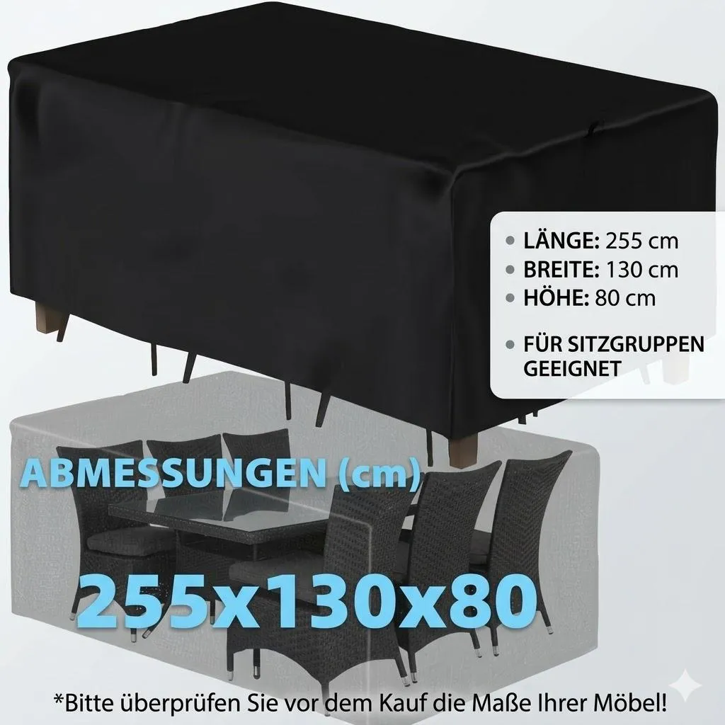 Bâche jardin imperméable contre pluie et poussière 255x130x80 noir