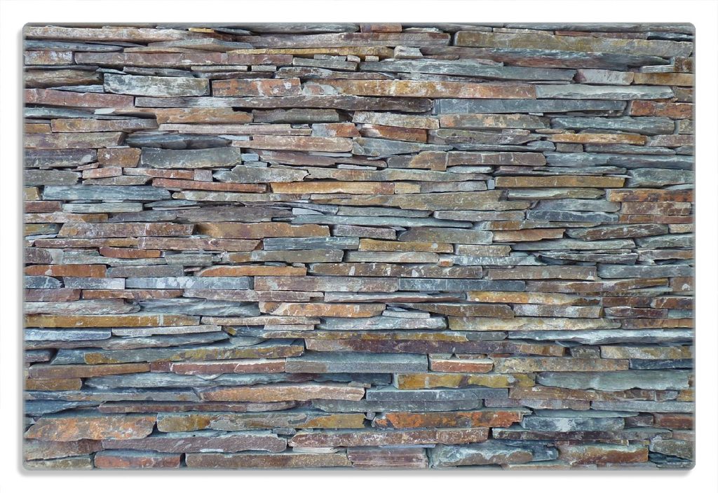 Wallario Frühstücksbrettchen aus Glas 20 x 30 cm mit rutschfesten Füßen, Motiv Natursteinmauer in grau braun