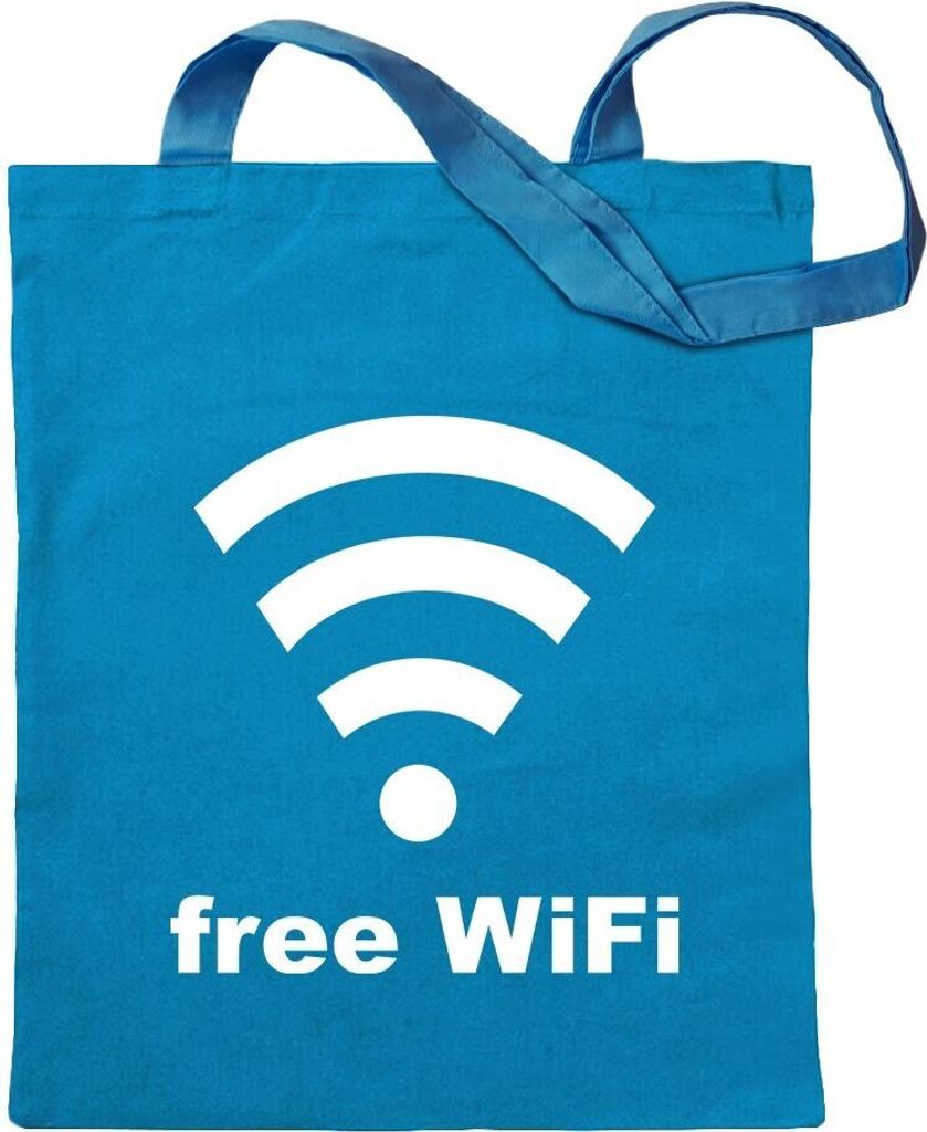 Kiwistar - Baumwolltasche - hellblau - Free WiFi - Tragetasche Stoffbeutel Umhängetasche Langer Henkel