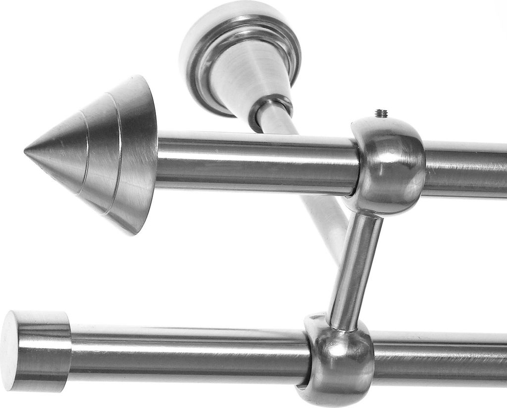 Gardinenstange mit Deckenhalterung Ø 16mm I Metall Edelstahl Look 2-läufig I D24