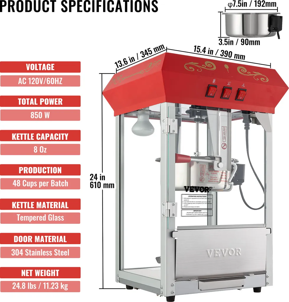 Machine à pop-corn de table 850W pour soirées cinéma et fêtes privées - 7