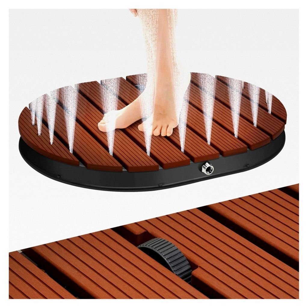 Gartendusche Bodendusche mit Höhenverstellung bis 4m, WPC Outdoor Dusche, Duschplatte für Kalt-/Warmwasser, Pooldusche mit Kupferdüsen und Trage...