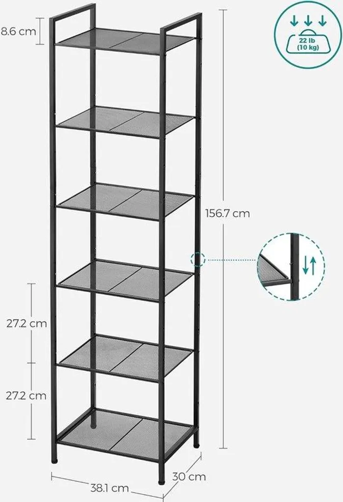 Étagère métallique 6 niveaux réglable et extensible, finition noir mat